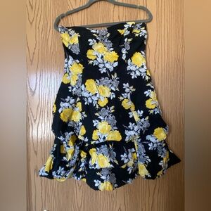 Speechless Floral Strapless Dress with Yellow and Gray Flowers - Size 13
